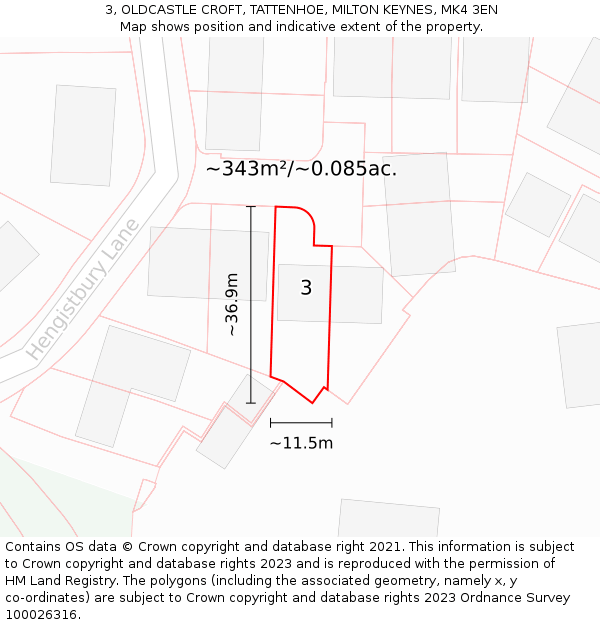 3, OLDCASTLE CROFT, TATTENHOE, MILTON KEYNES, MK4 3EN: Plot and title map