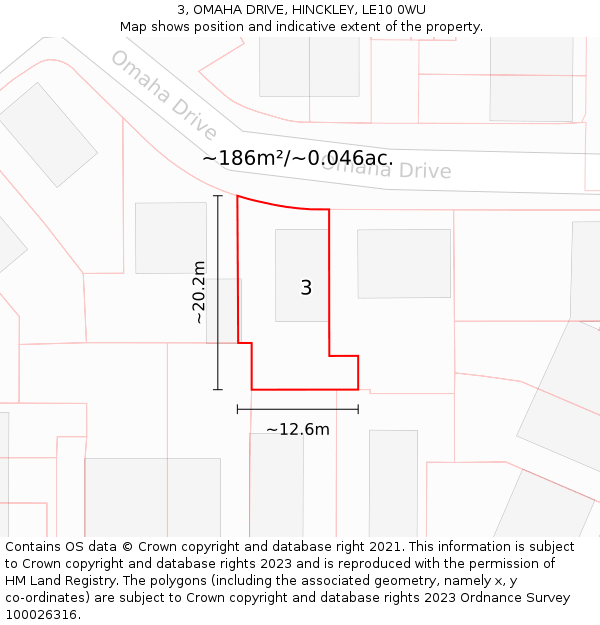 3, OMAHA DRIVE, HINCKLEY, LE10 0WU: Plot and title map