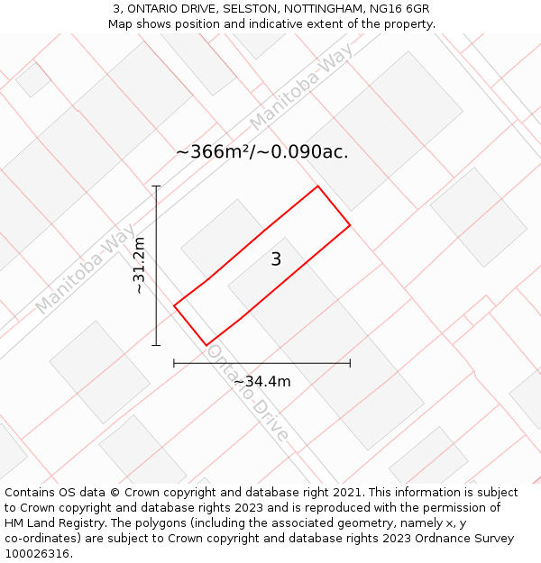 3, ONTARIO DRIVE, SELSTON, NOTTINGHAM, NG16 6GR: Plot and title map