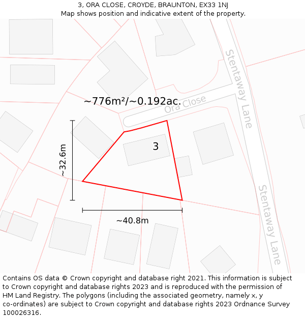 3, ORA CLOSE, CROYDE, BRAUNTON, EX33 1NJ: Plot and title map