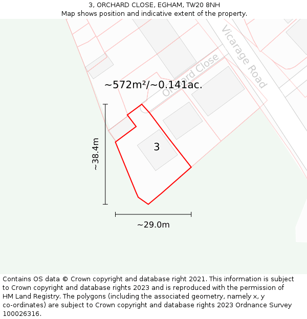 3, ORCHARD CLOSE, EGHAM, TW20 8NH: Plot and title map