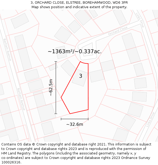 3, ORCHARD CLOSE, ELSTREE, BOREHAMWOOD, WD6 3PR: Plot and title map