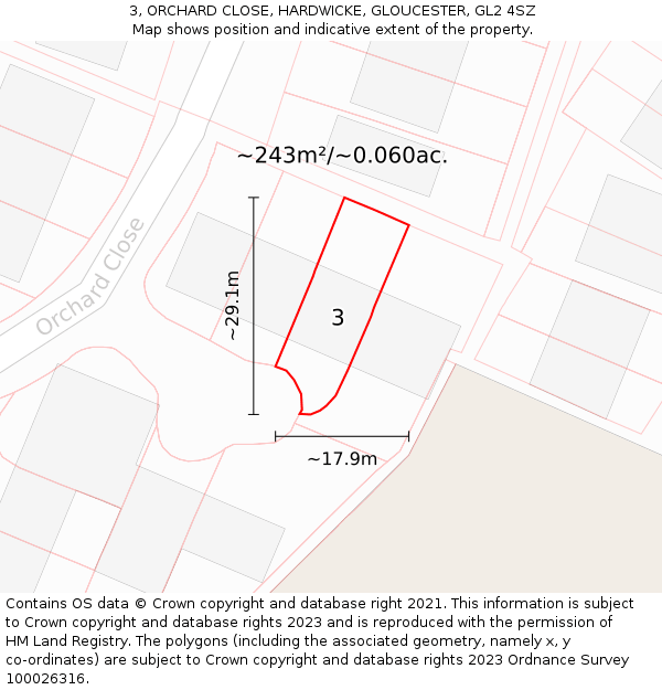 3, ORCHARD CLOSE, HARDWICKE, GLOUCESTER, GL2 4SZ: Plot and title map