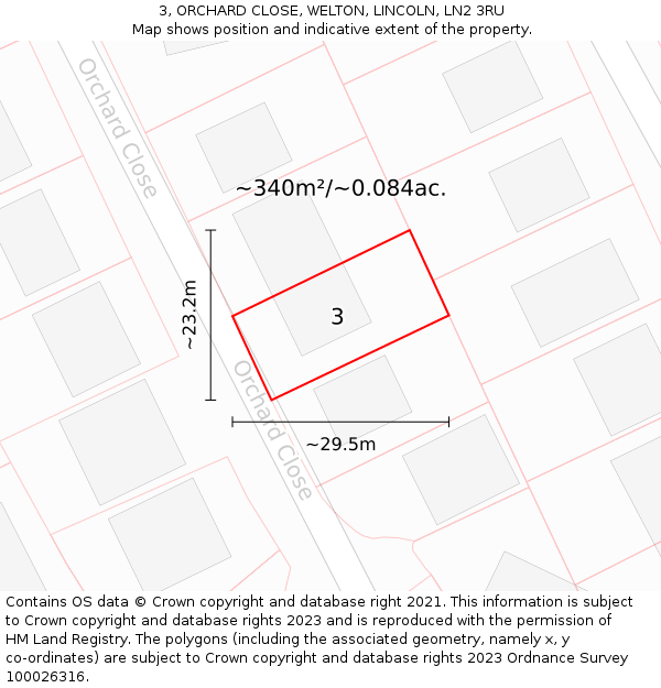 3, ORCHARD CLOSE, WELTON, LINCOLN, LN2 3RU: Plot and title map