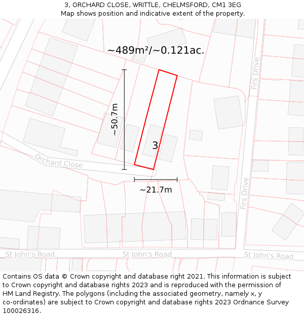 3, ORCHARD CLOSE, WRITTLE, CHELMSFORD, CM1 3EG: Plot and title map