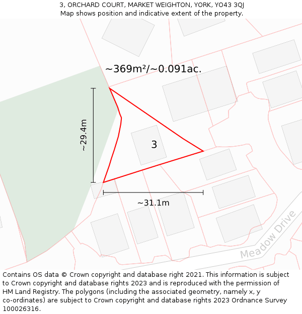 3, ORCHARD COURT, MARKET WEIGHTON, YORK, YO43 3QJ: Plot and title map