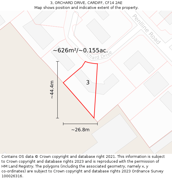 3, ORCHARD DRIVE, CARDIFF, CF14 2AE: Plot and title map