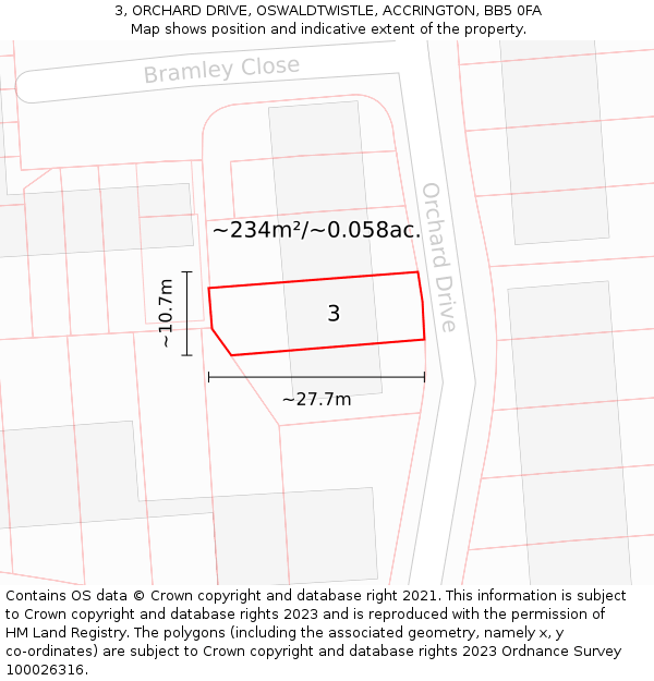 3, ORCHARD DRIVE, OSWALDTWISTLE, ACCRINGTON, BB5 0FA: Plot and title map