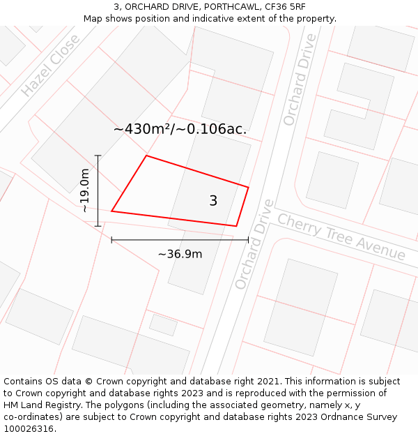 3, ORCHARD DRIVE, PORTHCAWL, CF36 5RF: Plot and title map