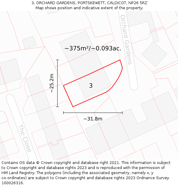 3, ORCHARD GARDENS, PORTSKEWETT, CALDICOT, NP26 5RZ: Plot and title map