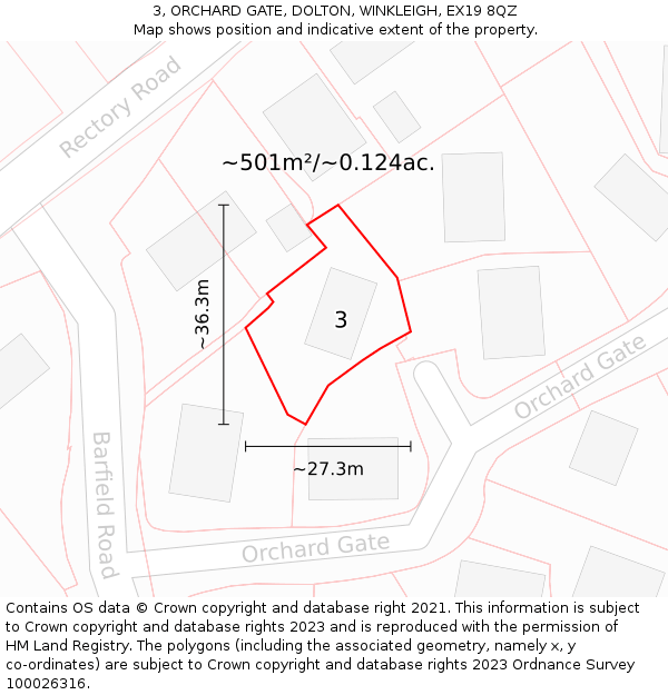 3, ORCHARD GATE, DOLTON, WINKLEIGH, EX19 8QZ: Plot and title map