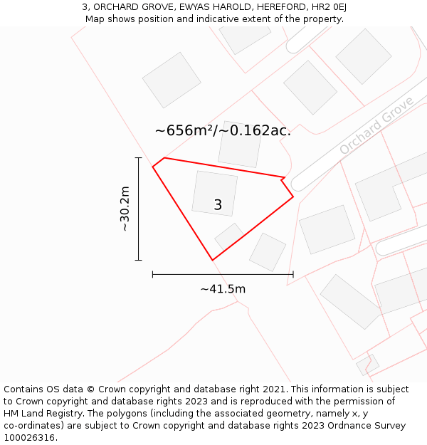 3, ORCHARD GROVE, EWYAS HAROLD, HEREFORD, HR2 0EJ: Plot and title map