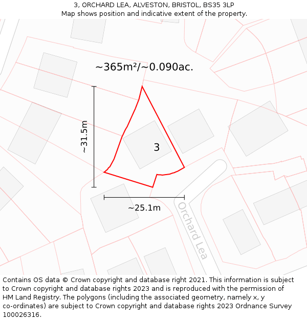 3, ORCHARD LEA, ALVESTON, BRISTOL, BS35 3LP: Plot and title map