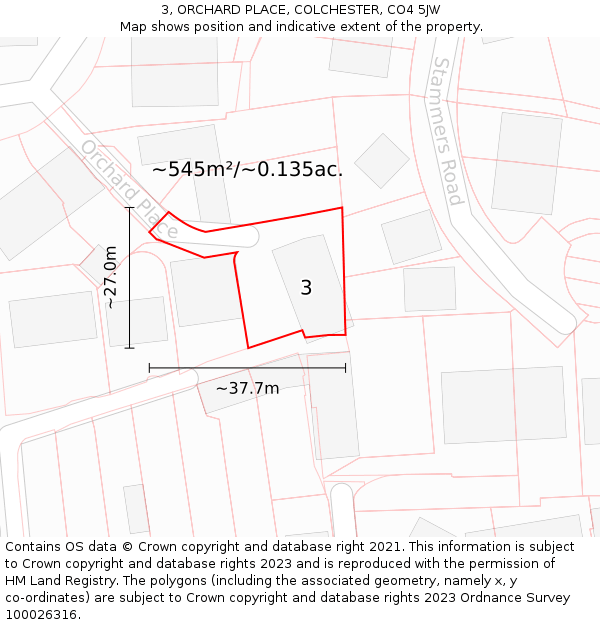 3, ORCHARD PLACE, COLCHESTER, CO4 5JW: Plot and title map