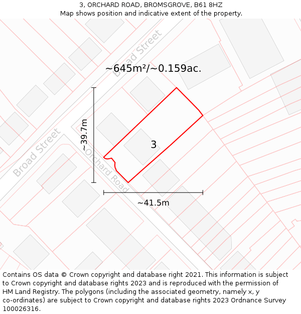 3, ORCHARD ROAD, BROMSGROVE, B61 8HZ: Plot and title map