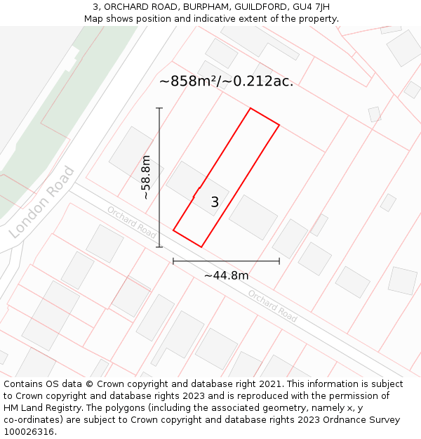 3, ORCHARD ROAD, BURPHAM, GUILDFORD, GU4 7JH: Plot and title map