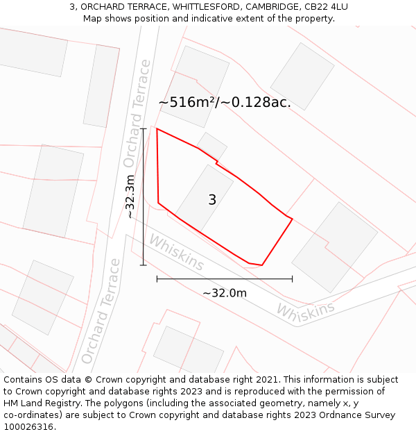 3, ORCHARD TERRACE, WHITTLESFORD, CAMBRIDGE, CB22 4LU: Plot and title map