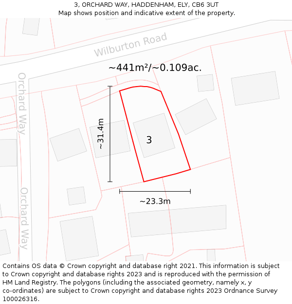 3, ORCHARD WAY, HADDENHAM, ELY, CB6 3UT: Plot and title map