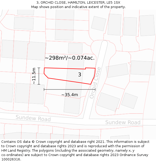 3, ORCHID CLOSE, HAMILTON, LEICESTER, LE5 1SX: Plot and title map