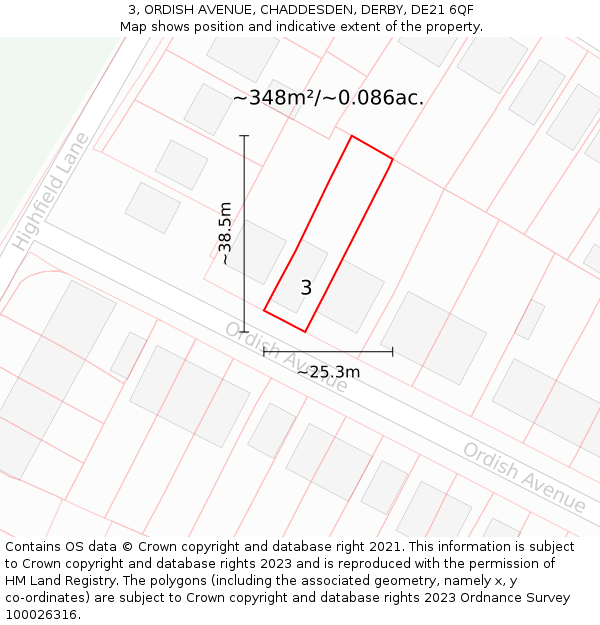 3, ORDISH AVENUE, CHADDESDEN, DERBY, DE21 6QF: Plot and title map