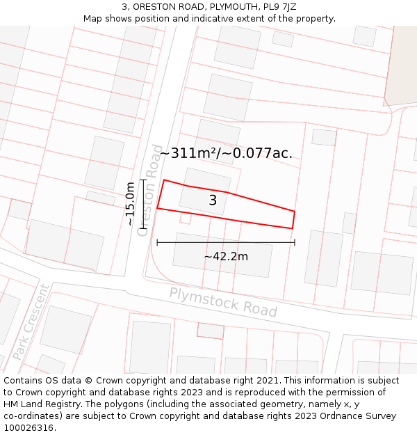 3, ORESTON ROAD, PLYMOUTH, PL9 7JZ: Plot and title map