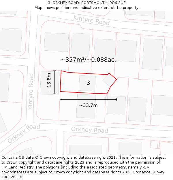 3, ORKNEY ROAD, PORTSMOUTH, PO6 3UE: Plot and title map