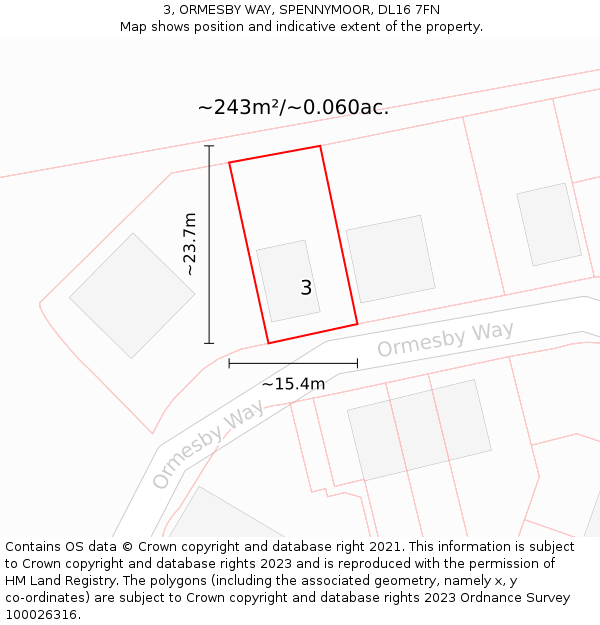 3, ORMESBY WAY, SPENNYMOOR, DL16 7FN: Plot and title map