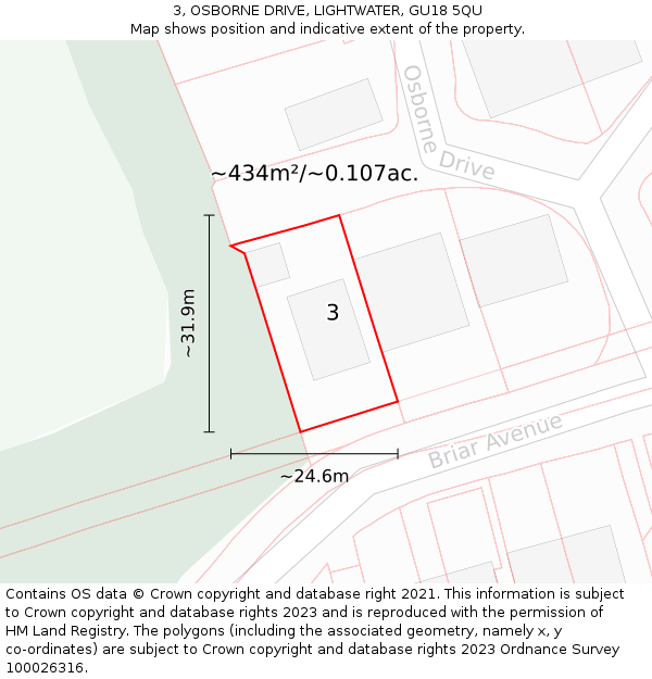 3, OSBORNE DRIVE, LIGHTWATER, GU18 5QU: Plot and title map