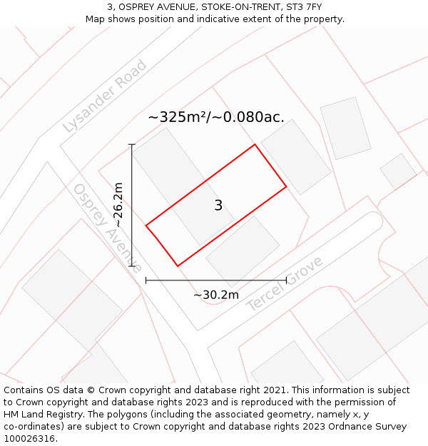 3, OSPREY AVENUE, STOKE-ON-TRENT, ST3 7FY: Plot and title map