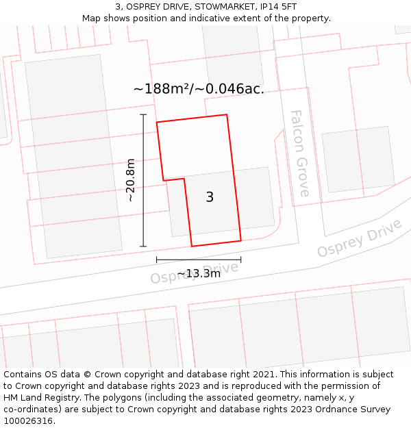 3, OSPREY DRIVE, STOWMARKET, IP14 5FT: Plot and title map