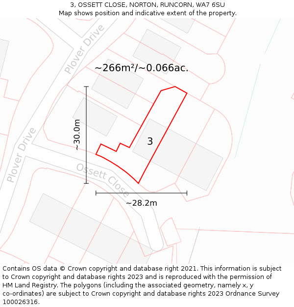 3, OSSETT CLOSE, NORTON, RUNCORN, WA7 6SU: Plot and title map