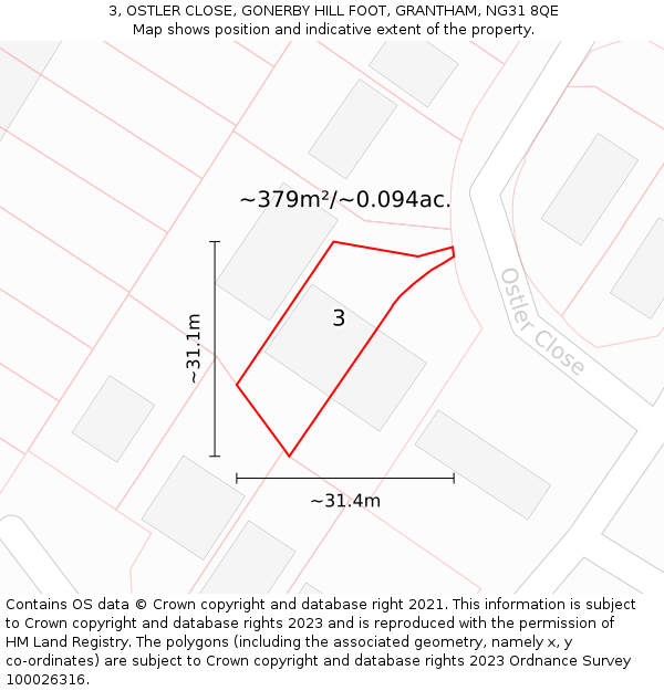 3, OSTLER CLOSE, GONERBY HILL FOOT, GRANTHAM, NG31 8QE: Plot and title map