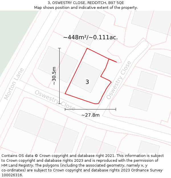 3, OSWESTRY CLOSE, REDDITCH, B97 5QE: Plot and title map