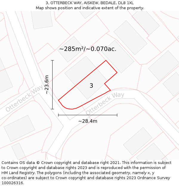 3, OTTERBECK WAY, AISKEW, BEDALE, DL8 1XL: Plot and title map