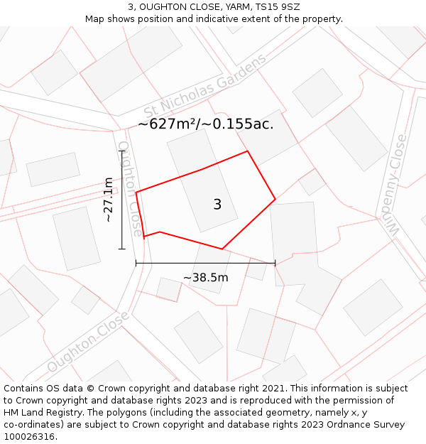 3, OUGHTON CLOSE, YARM, TS15 9SZ: Plot and title map