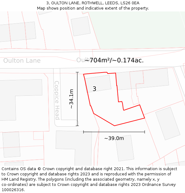 3, OULTON LANE, ROTHWELL, LEEDS, LS26 0EA: Plot and title map