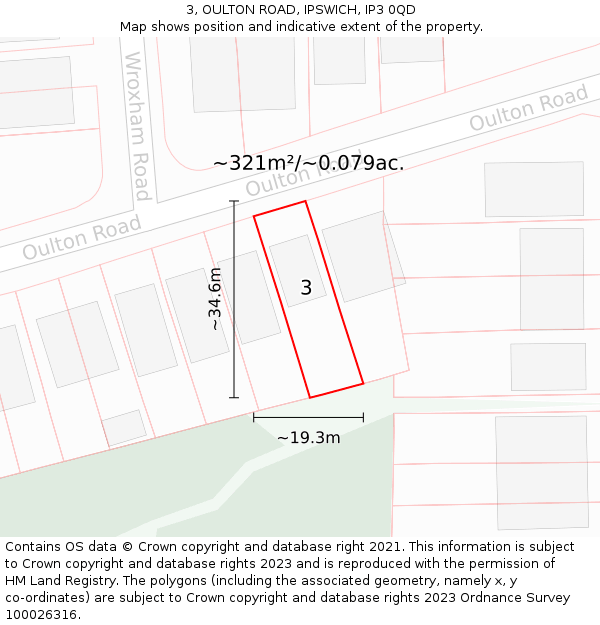 3, OULTON ROAD, IPSWICH, IP3 0QD: Plot and title map