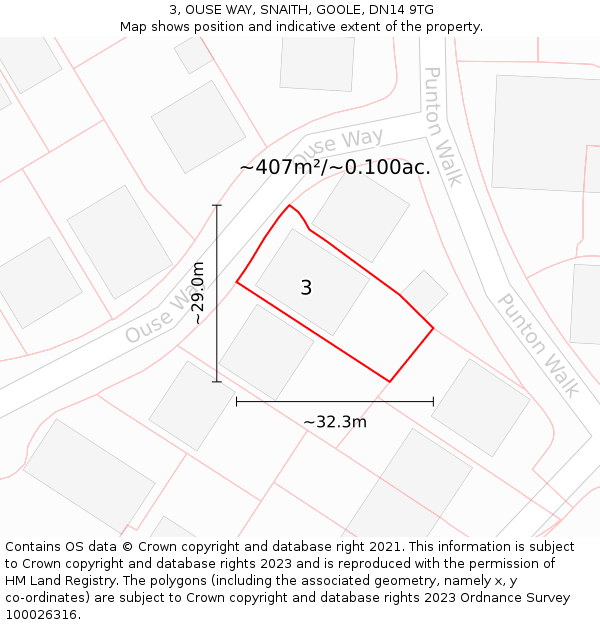 3, OUSE WAY, SNAITH, GOOLE, DN14 9TG: Plot and title map