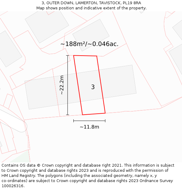 3, OUTER DOWN, LAMERTON, TAVISTOCK, PL19 8RA: Plot and title map