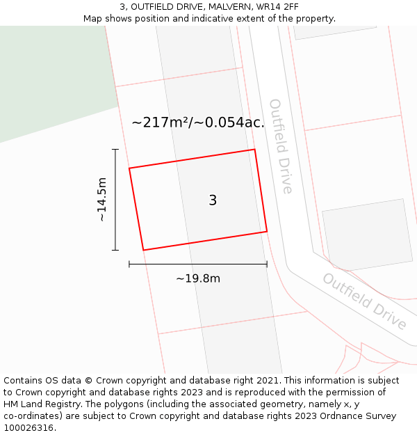 3, OUTFIELD DRIVE, MALVERN, WR14 2FF: Plot and title map