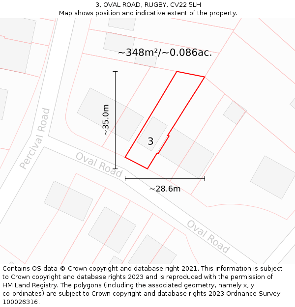 3, OVAL ROAD, RUGBY, CV22 5LH: Plot and title map