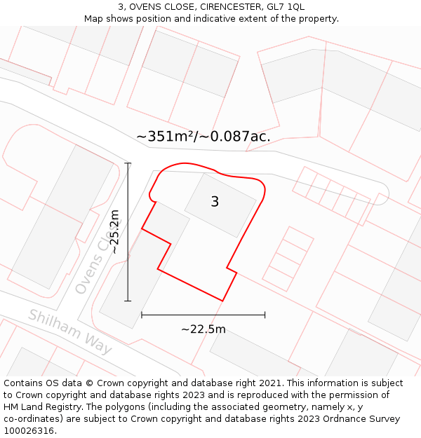 3, OVENS CLOSE, CIRENCESTER, GL7 1QL: Plot and title map