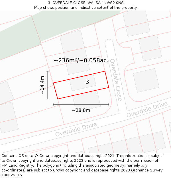 3, OVERDALE CLOSE, WALSALL, WS2 0NS: Plot and title map