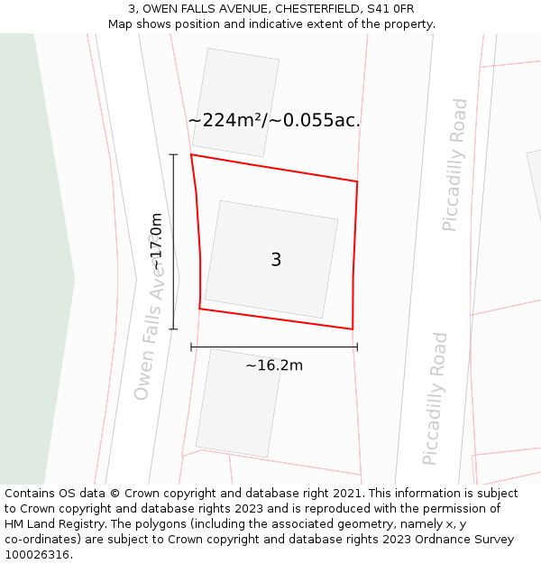 3, OWEN FALLS AVENUE, CHESTERFIELD, S41 0FR: Plot and title map