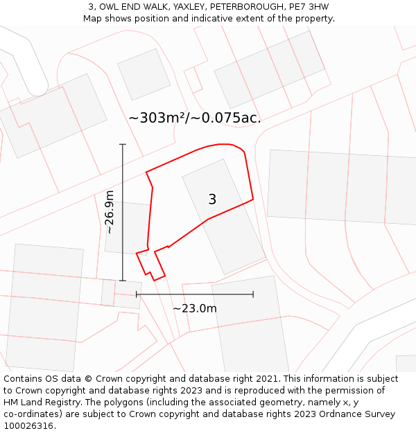 3, OWL END WALK, YAXLEY, PETERBOROUGH, PE7 3HW: Plot and title map