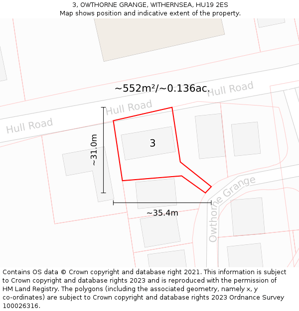 3, OWTHORNE GRANGE, WITHERNSEA, HU19 2ES: Plot and title map