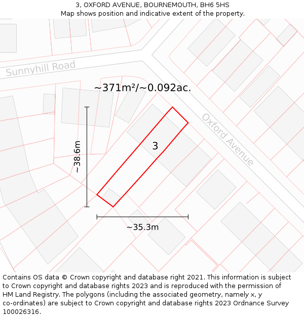 3, OXFORD AVENUE, BOURNEMOUTH, BH6 5HS: Plot and title map