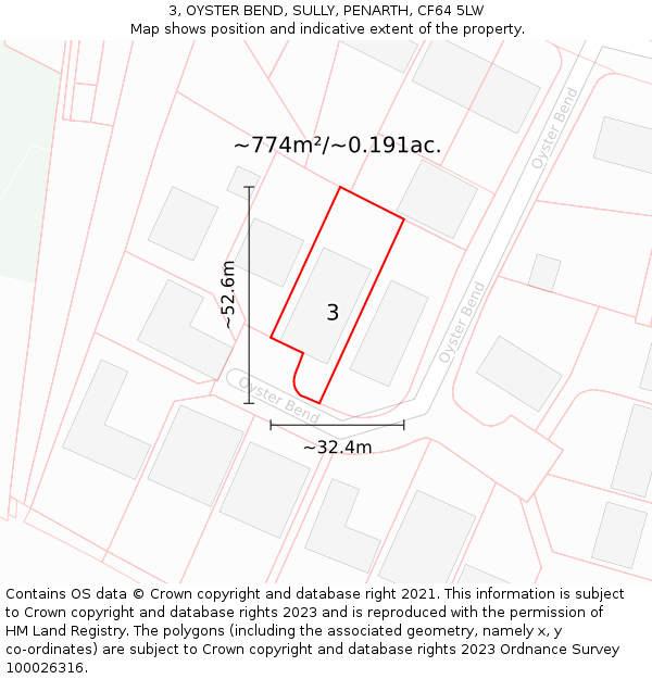 3, OYSTER BEND, SULLY, PENARTH, CF64 5LW: Plot and title map