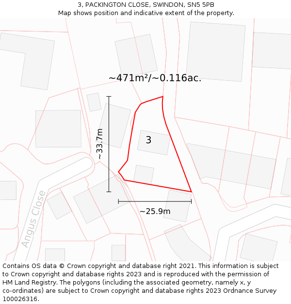 3, PACKINGTON CLOSE, SWINDON, SN5 5PB: Plot and title map