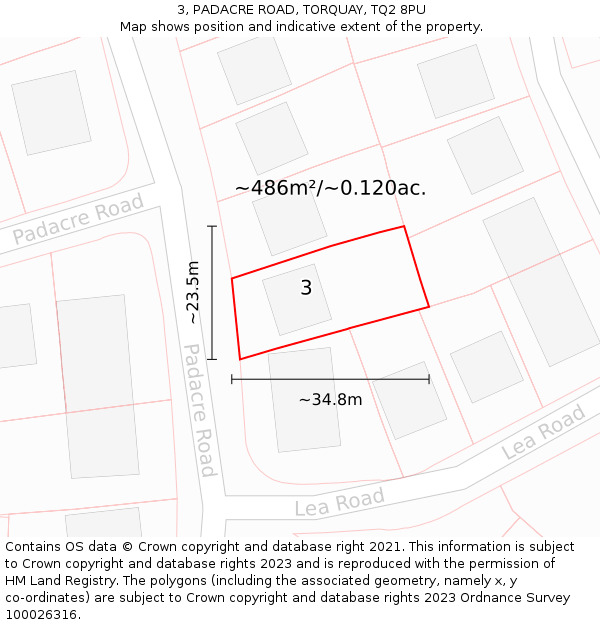 3, PADACRE ROAD, TORQUAY, TQ2 8PU: Plot and title map